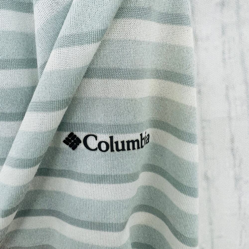 Columbia MEDIUM Henley Tee Shirt womens gray striped sheer 3/4 sleeve - Picture 5 of 9